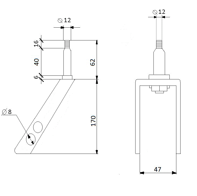 Вилка переднего колеса (с гайкой) (арт. FS-170x47.8.12)